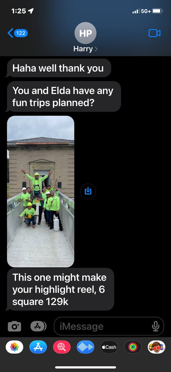 Text message from Harry: This one might make your highlight reel, 6 square 129k